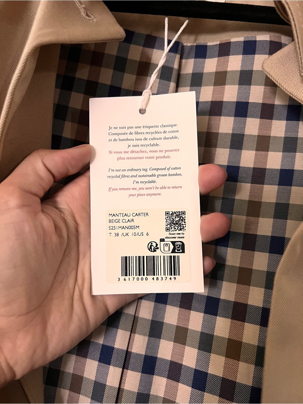 NWT Sezane Carter Short Trench, size 6 - Picture 3 of 7